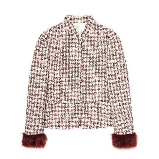 Damen Kurzblazer aus Bouclé‑Tweed mit Stehkragen und Kunstfellmanschetten Shop Nory