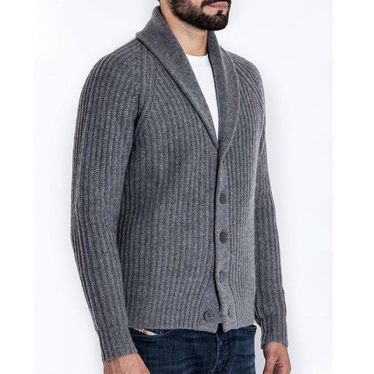 Herren Rippstrick-Cardigan mit Schalkragen und durchgehender Knopfleiste Shop Nory