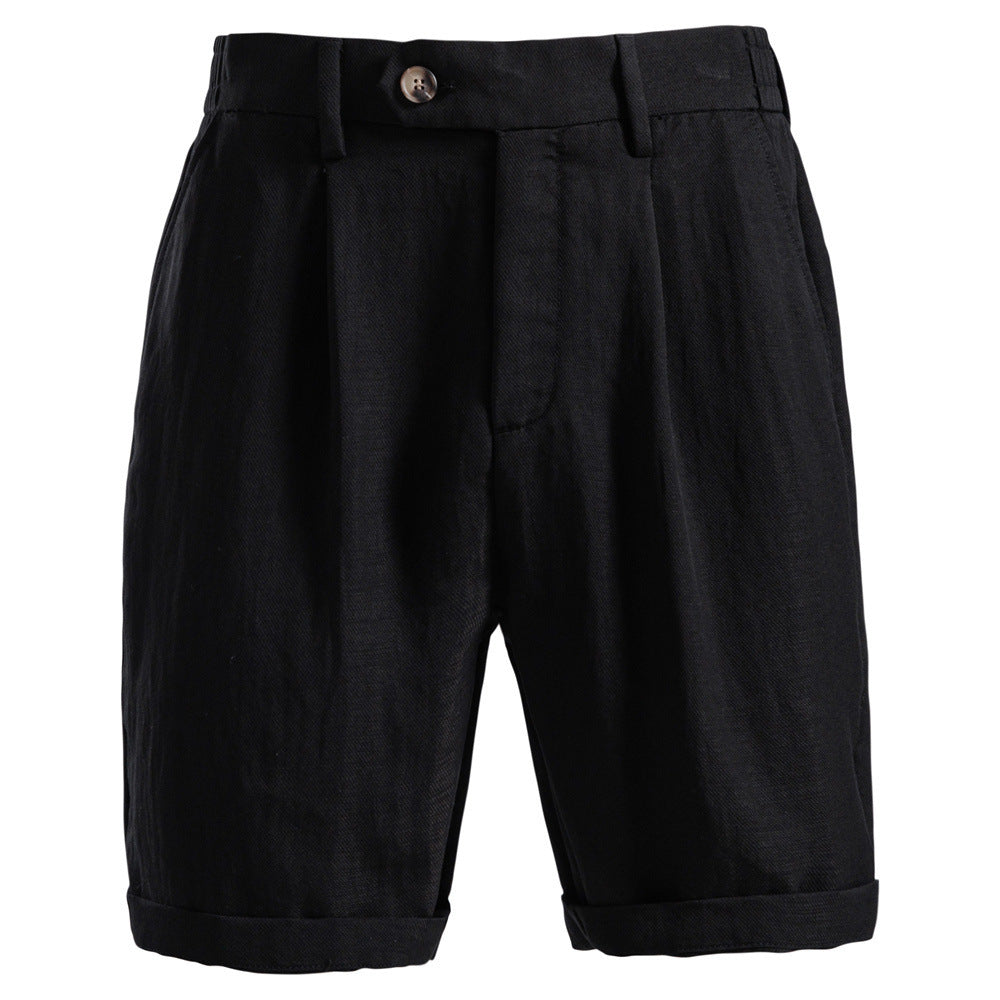 Herren nan lässige Leinenshorts mit Umschlag und Bundfalten