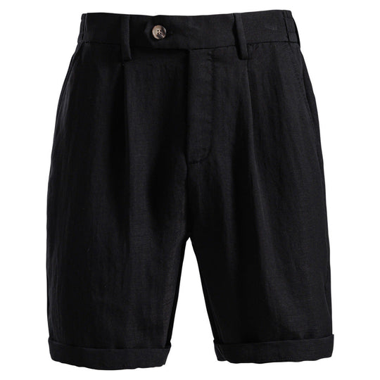 Herren nan lässige Leinenshorts mit Umschlag und Bundfalten