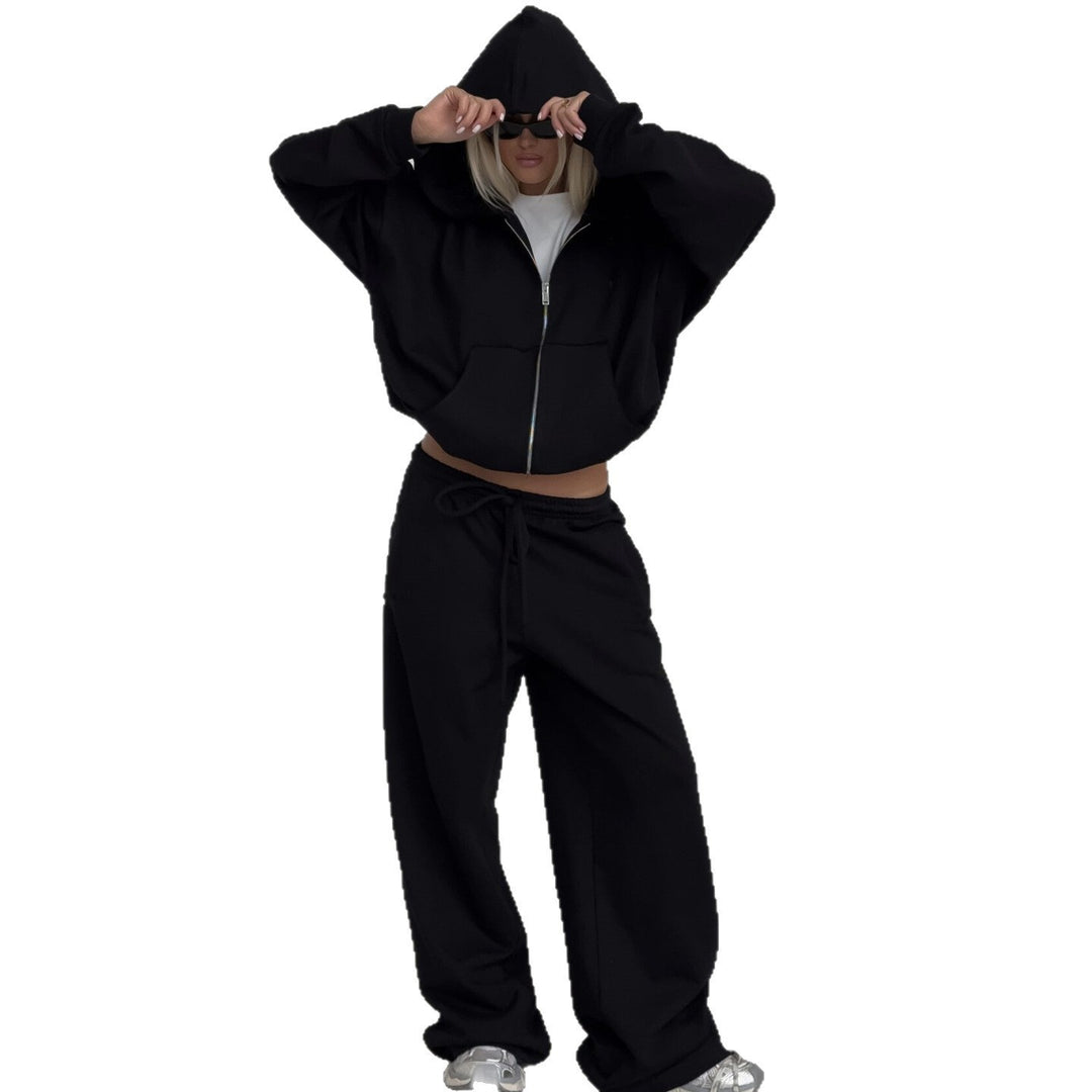 Damen oversized kurz geschnittener Kapuzenpullover und hochtaillierte Jogginghose Set aus Bio-Baumwollfleece Shop Nory