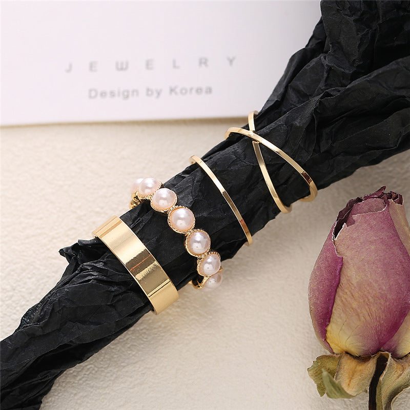 Damen Ring-Set mit eleganten Perlen- und minimalistischen Designs Shop Nory