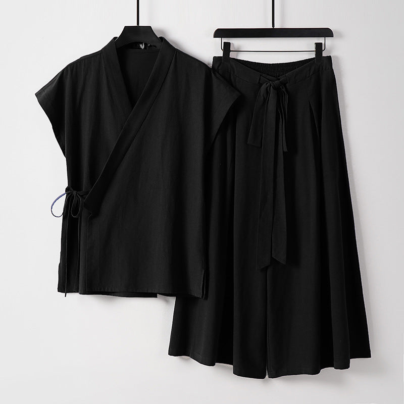 Damen Kimono-Loungewear-Set mit Wickeloberteil und weiter Palazzo-Hose Shop Nory