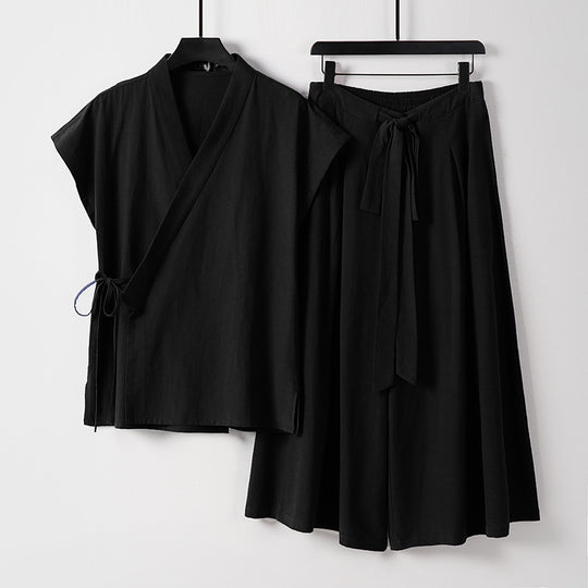 Damen Kimono-Loungewear-Set mit Wickeloberteil und weiter Palazzo-Hose Shop Nory