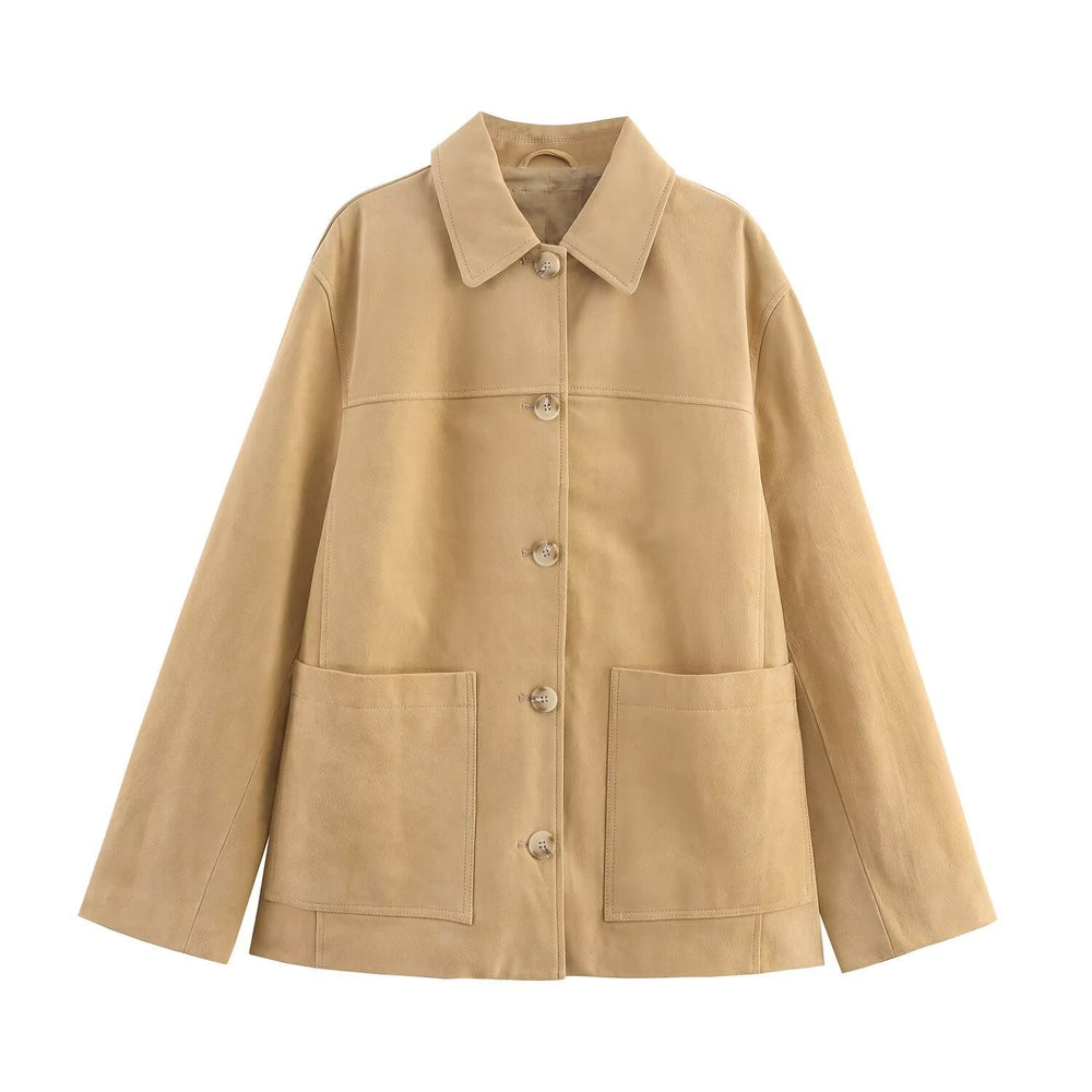 Damen lässige Wildlederjacke mit praktischen Taschen und modischem Schnitt