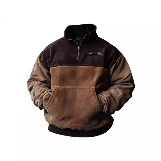 Herren lässiger Stehkragenpullover aus samtigem Material und praktischen Taschen