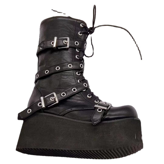 Damen plateau Combatstiefel mit Schnallen Ösen Schnürung und seitlichem Reißverschluss Shop Nory