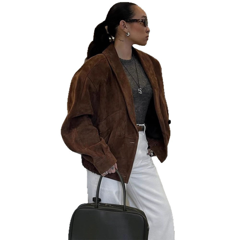 Damen Kurze Veloursleder‑Boxyjacke mit kimonoähnlichem Revers Shop Nory