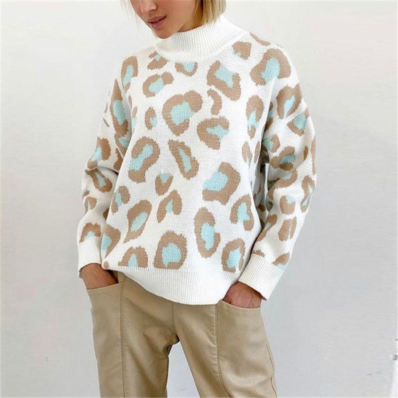 Damen Oversize Rollkragenpullover mit Leo-Jacquard und Rippbündchen Shop Nory