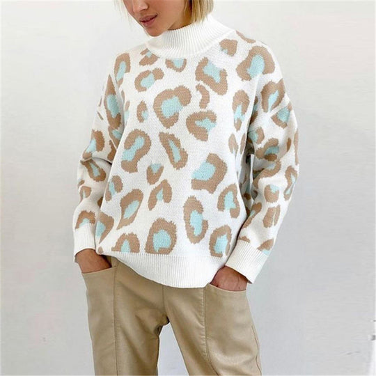 Damen Oversize Rollkragenpullover mit Leo-Jacquard und Rippbündchen Shop Nory