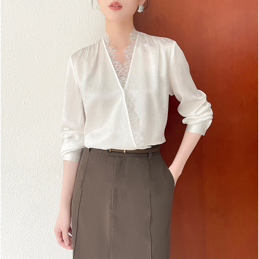 Damen Elegante und raffinierte Bluse mit Spitzenkragen Shop Nory