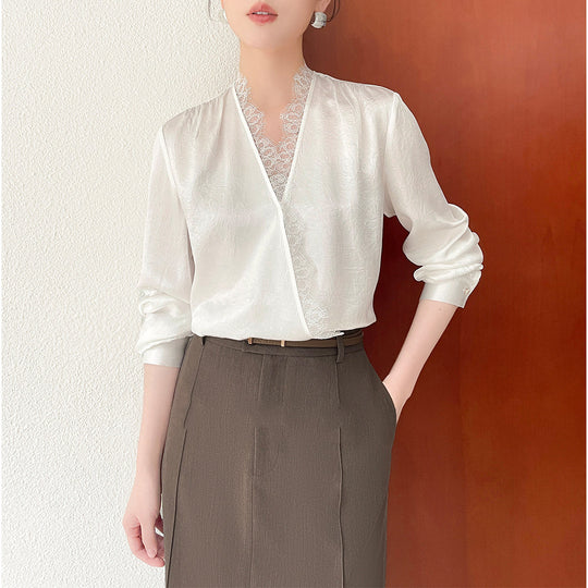 Damen Elegante und raffinierte Bluse mit Spitzenkragen Shop Nory