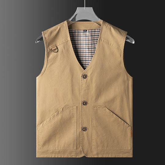 Herren Ärmellose Utility‑Weste mit V‑Ausschnitt, Baumwoll‑Canvas, Knopfleiste und großen Fronttaschen Shop Nory