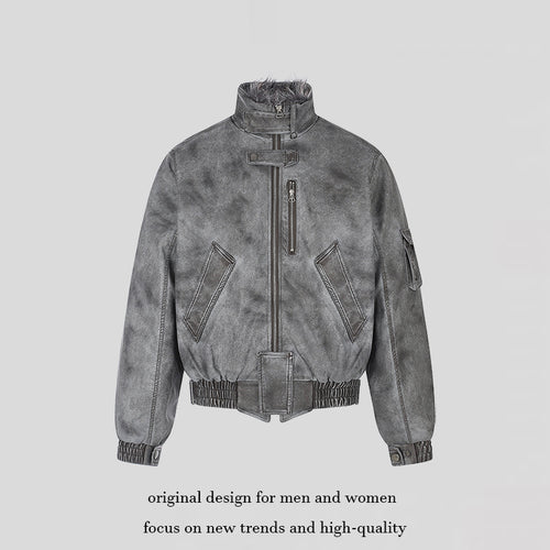 Herren wattierte Pilotjacke im Bomberstil mit hohem Kragen, Kunstfellbesatz und Taillengürtel Shop Nory