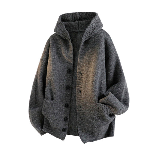 Damen Gemütliche Strickjacke mit Kapuze und Knöpfen Shop Nory
