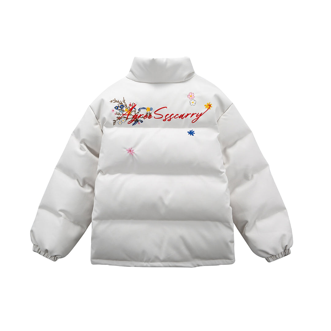 Damen Wattierte Kurzjacke mit floraler Stickerei und hohem Stehkragen Shop Nory