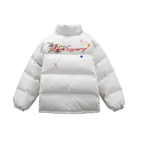 Damen Wattierte Kurzjacke mit floraler Stickerei und hohem Stehkragen Shop Nory