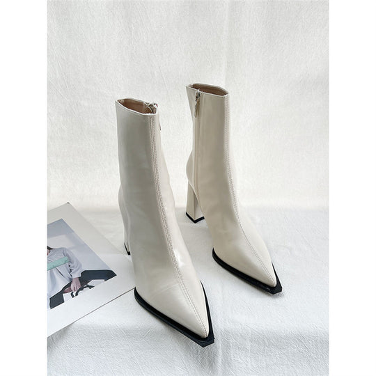 Damen Elegante spitz zulaufende Ankle‑Boots mit geometrischem Blockabsatz und schlankem Schaftschnitt Shop Nory