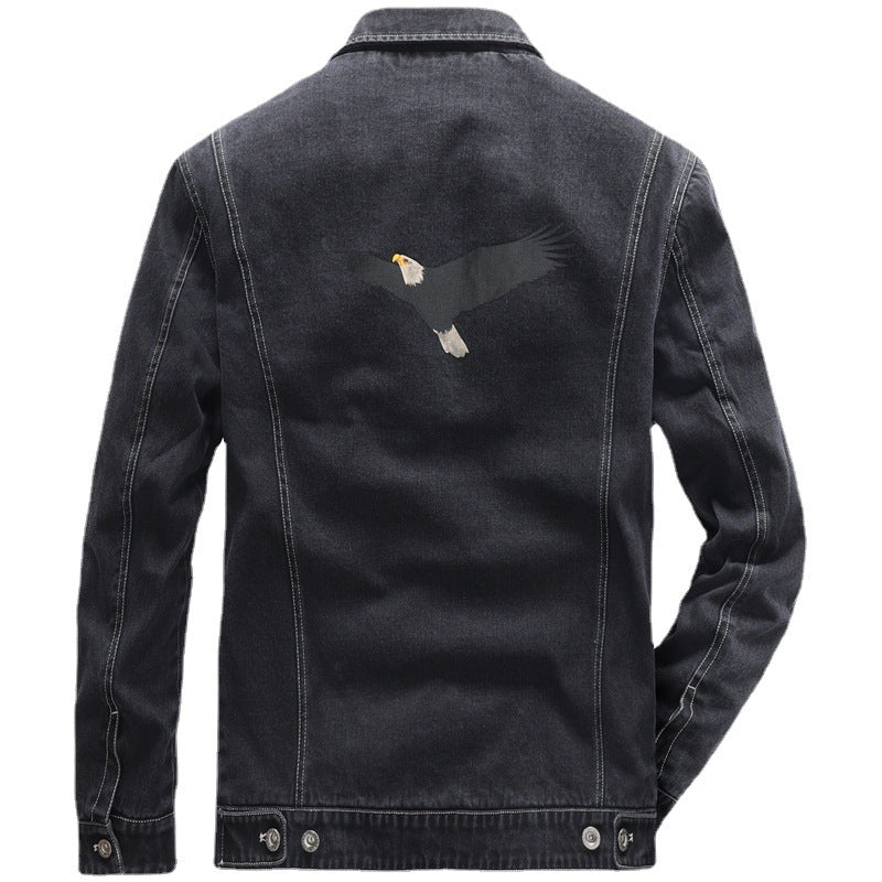 Herren Jeansjacke im Worker‑Stil mit gesticktem Feder‑Motiv und Innensatinfutter Shop Nory