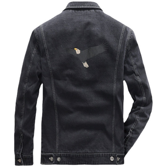 Herren Jeansjacke im Worker‑Stil mit gesticktem Feder‑Motiv und Innensatinfutter Shop Nory