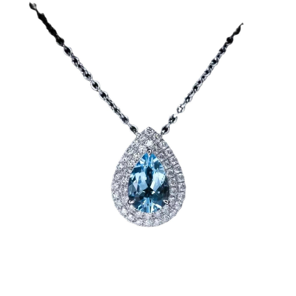 Damen zarte Halskette mit tropfenförmigem Aquamarin-Anhänger und funkelndem Zirkonia Shop Nory