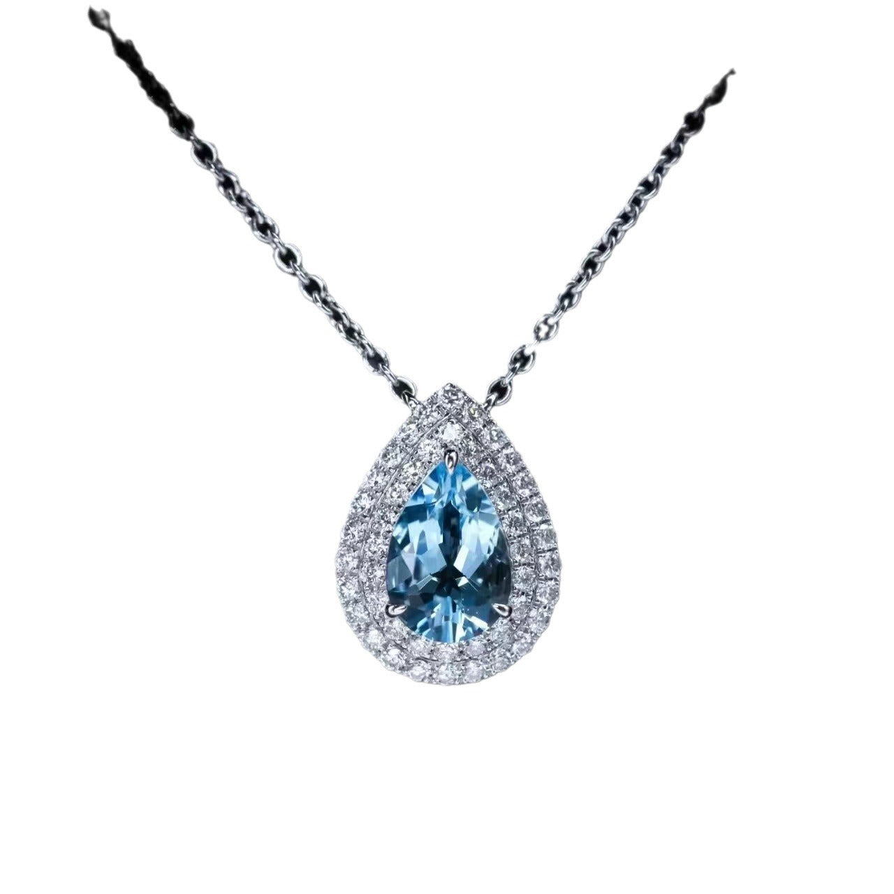 Damen zarte Halskette mit tropfenförmigem Aquamarin-Anhänger und funkelndem Zirkonia Shop Nory