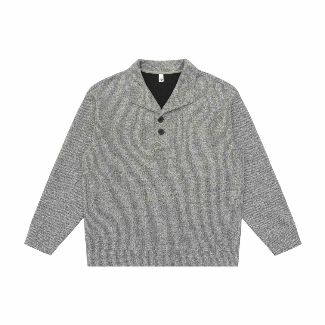 Unisex Feiner Schalkragen-Strickpullover mit halber Knopfleiste und geripptem Saum Shop Nory