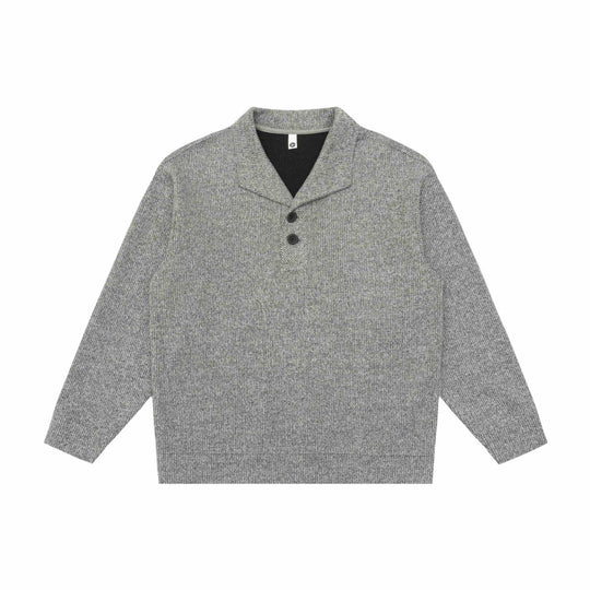 Unisex Feiner Schalkragen-Strickpullover mit halber Knopfleiste und geripptem Saum Shop Nory