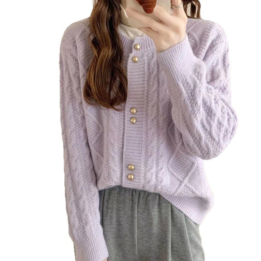 Damen Gemütlicher Strickjacke mit Perlknöpfen Shop Nory