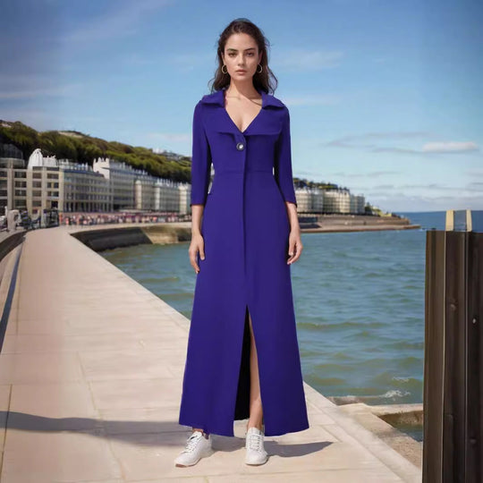 Damen Eleganter Langmantel mit klassischem Revers und modernen Akzenten