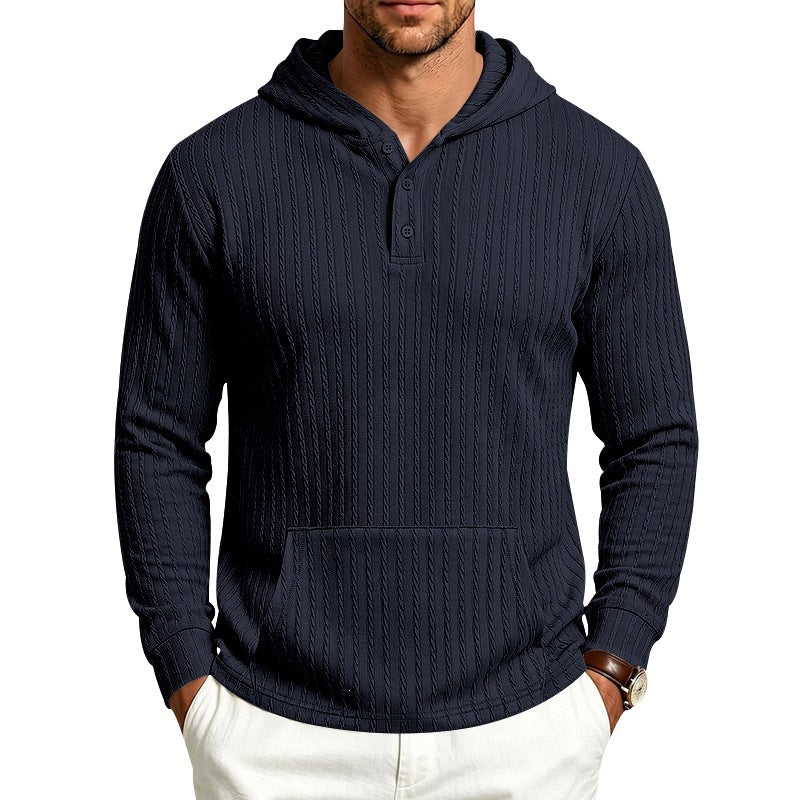 Herren Kapuzenpullover mit Waffelstruktur, Henley-Knopfleiste und Kängurutasche Shop Nory