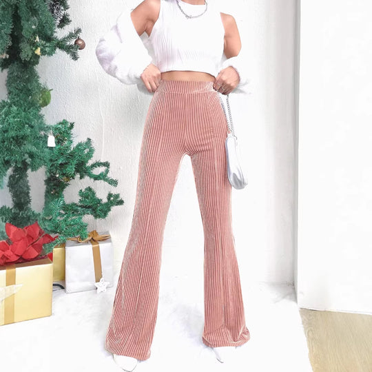 Damen Hochtaillierte gerippte Samt-Hose mit weitem Bein Shop Nory