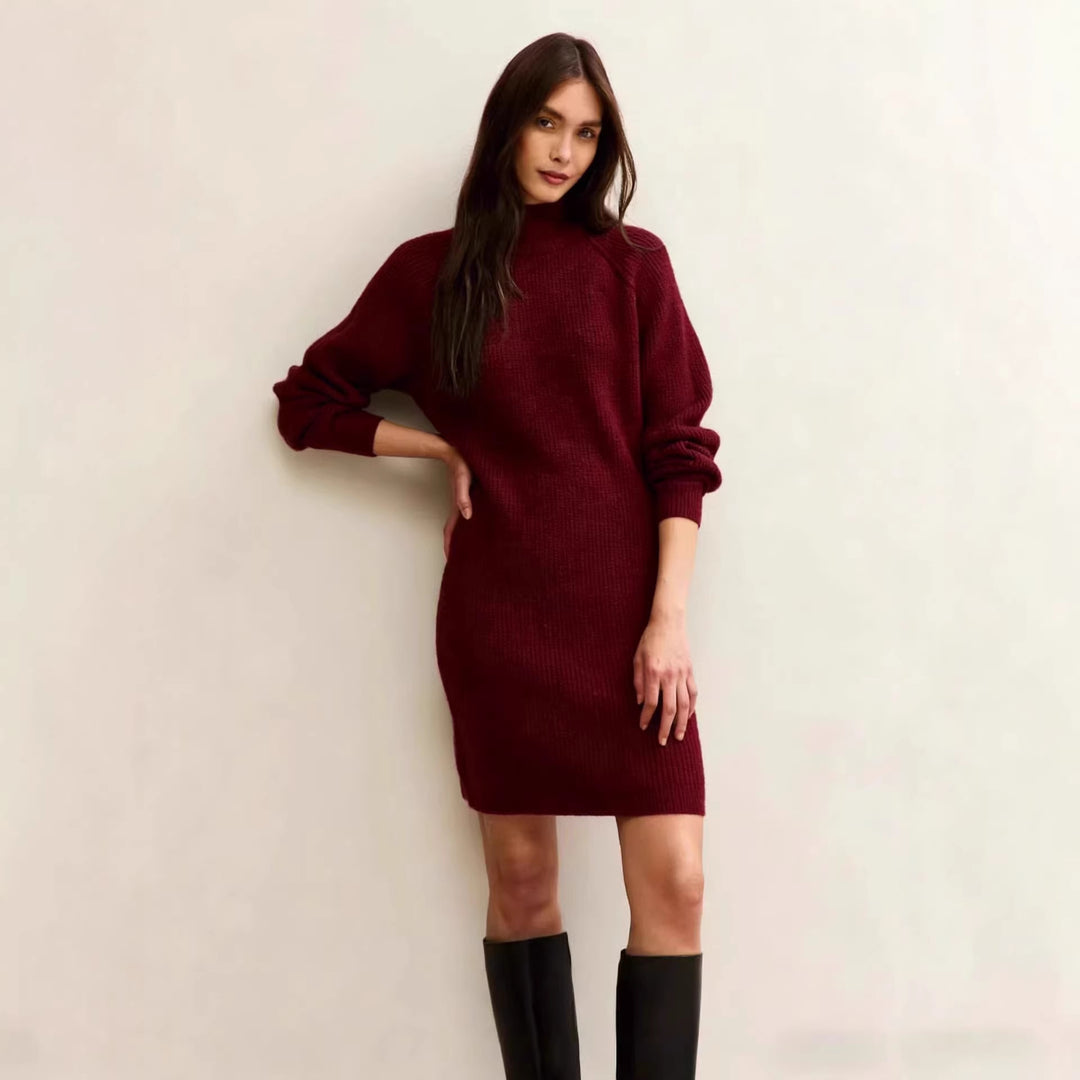 Damen Strickkleid in taillierter Silhouette mit Stehkragen und Raglanärmeln Shop Nory
