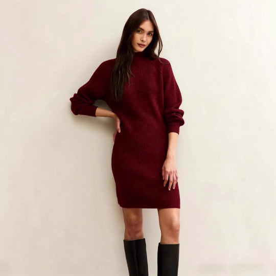 Damen Strickkleid in taillierter Silhouette mit Stehkragen und Raglanärmeln Shop Nory