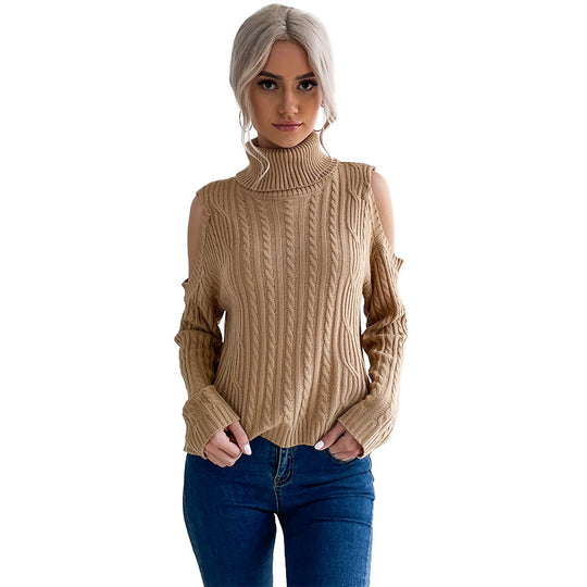 Damen Rollkragenpullover mit Zopfmuster und Schulter-Cutouts Shop Nory
