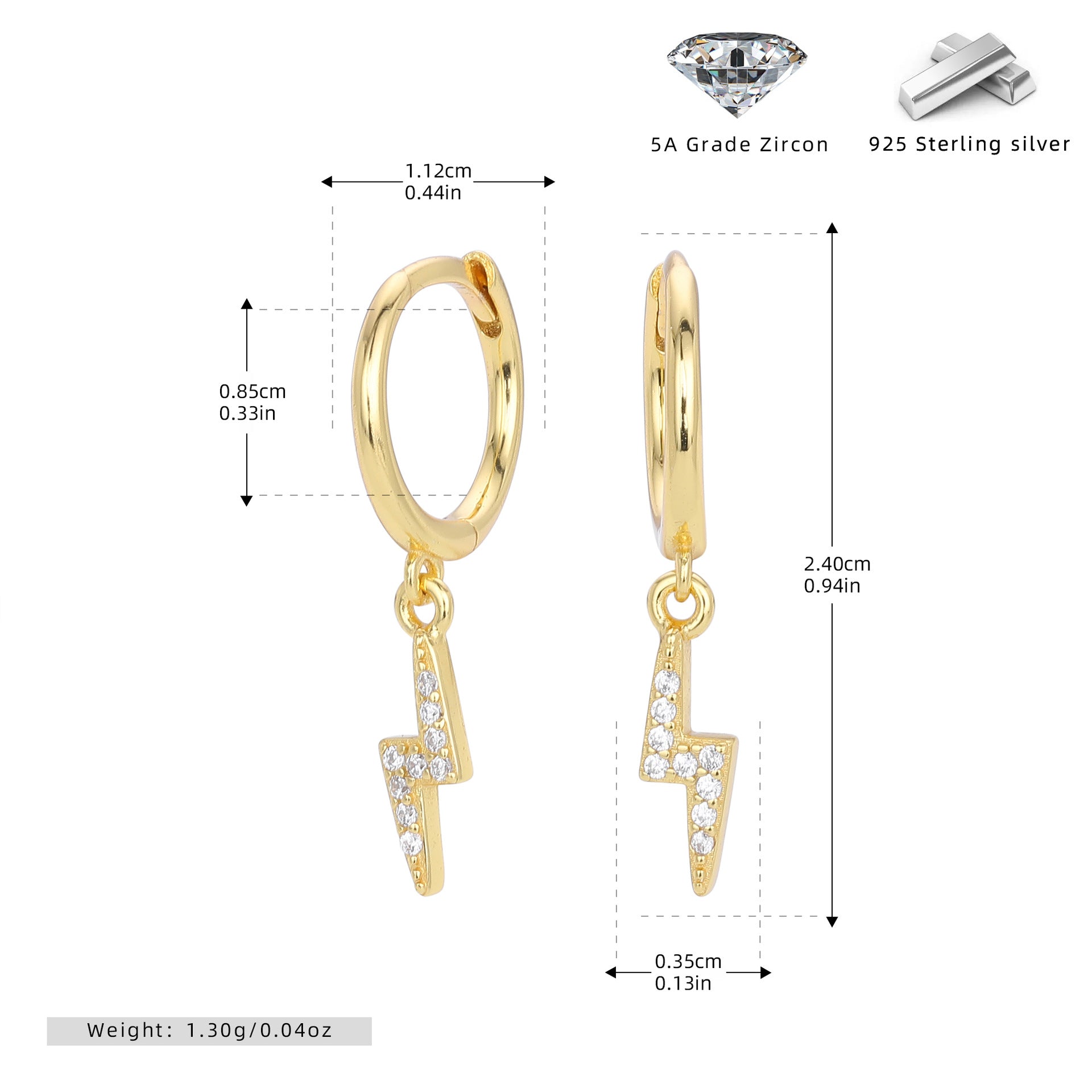 Damen Ohrhänger mit funkelndem Blitzdesign aus 925 Sterling Silber und Zirkonbesatz Shop Nory