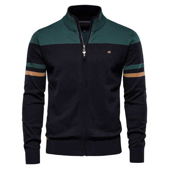 Herren sportliche Strickjacke mit hohem Kragen und Reißverschluss