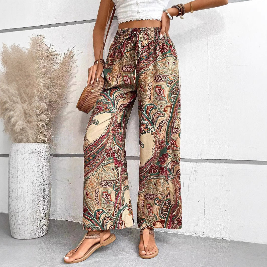 Damen weite Palazzo-Hose mit elastischem Bund und paisley Muster