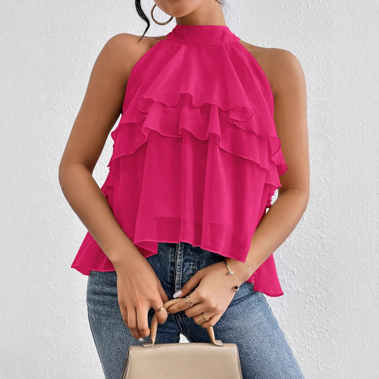 Damen Luftiges Chiffon-Top mit Stehkragen und mehrlagigen Volants Shop Nory