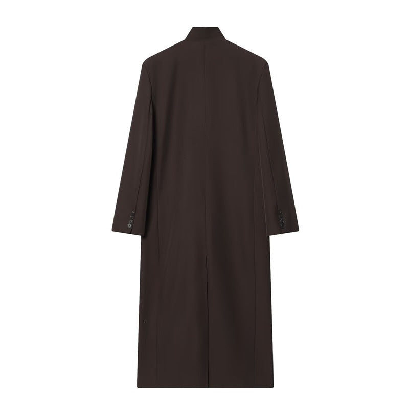 Damen Langer Mantel mit Mandarin-Kragen, minimalistischer Silhouette und verdeckter Knopfleiste Shop Nory