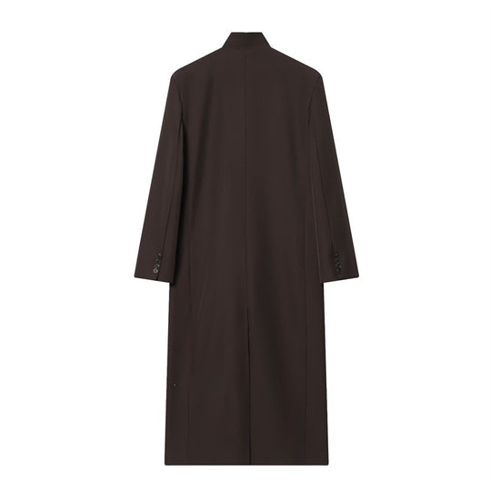 Damen Langer Mantel mit Mandarin-Kragen, minimalistischer Silhouette und verdeckter Knopfleiste Shop Nory