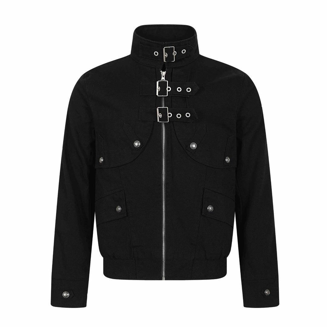 Unisex Kurz geschnittener Canvas-Fieldblouson mit Schnallenblende, Utility‑Taschen und hohem Stehkragen Shop Nory