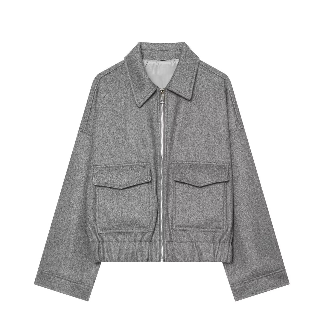 Damen Kurzjacke aus Wollmix mit Reißverschluss, Pattentaschen und elastischem Saum Shop Nory