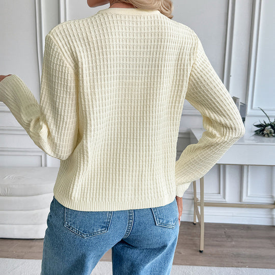 Damen Strukturiertes Feinstrick-Cardigan mit Rundhals, Holzknöpfen und aufgesetzten Taschen Shop Nory