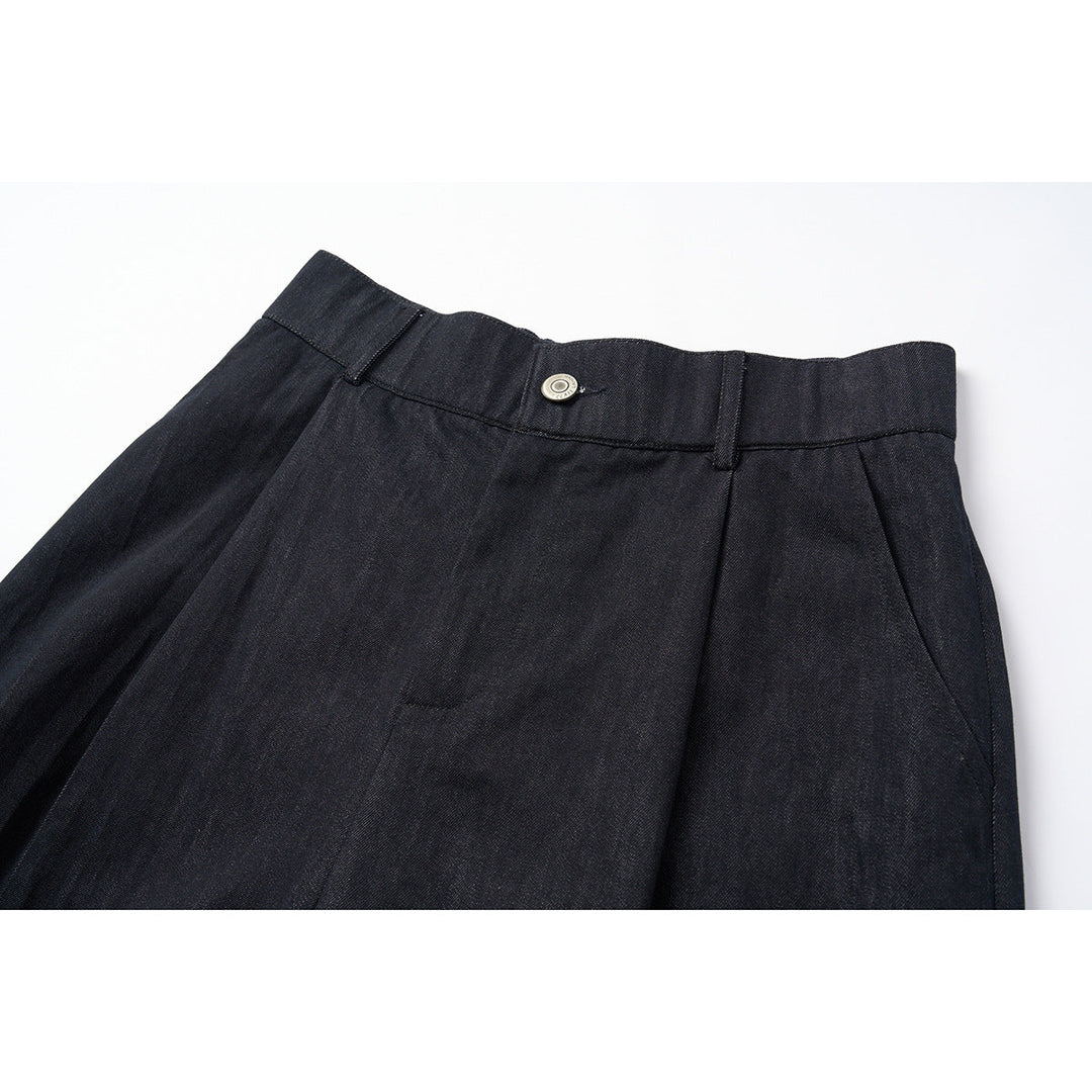 Damen Hochtaillierte weite Culotte-Hose aus Denim‑Mix mit Bundfalten und Knopfverschluss Shop Nory