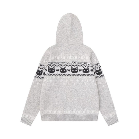 Damen Kapuzen-Strickjacke mit Norwegermuster, zweifachem Reißverschluss und Kängurutaschen Shop Nory