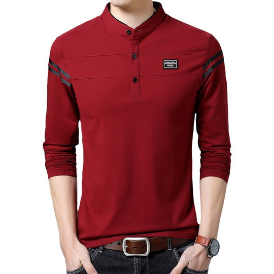Herren Slim-Fit Langarm-Henley mit Stehkragen und Schulterstreifen Shop Nory