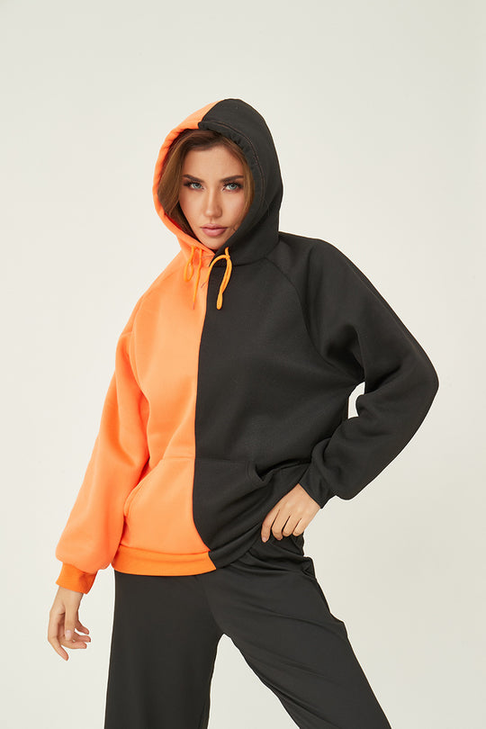 Damen nan Kapuzenpullover mit kontrastreichem Blockdesign, Oversize-Schnitt und Kängurutasche Shop Nory