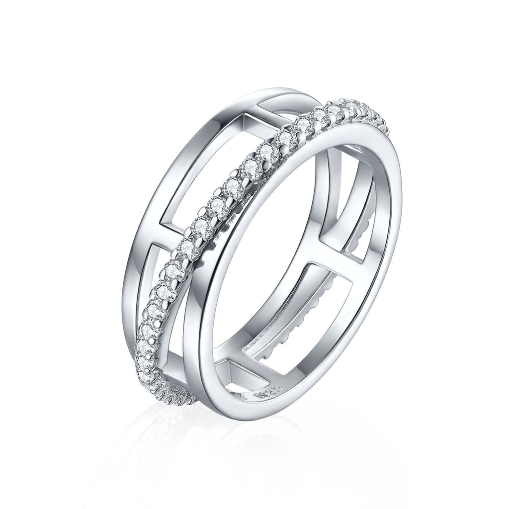 Damenring mit elegantem, geometrischem Design und funkelndem Zirkonia-Besatz Shop Nory
