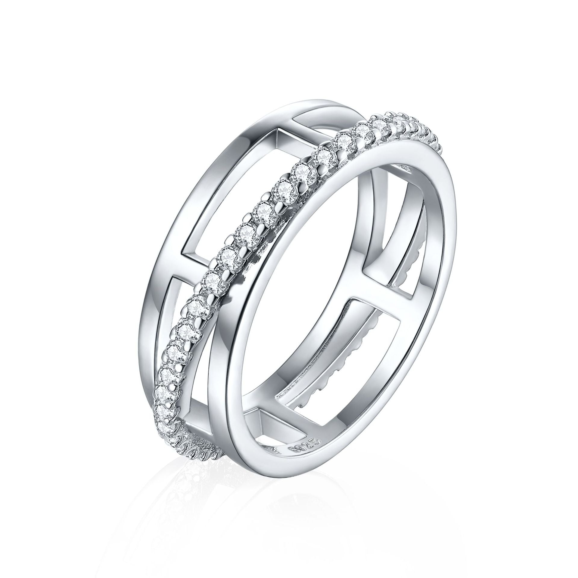 Damenring mit elegantem, geometrischem Design und funkelndem Zirkonia-Besatz Shop Nory